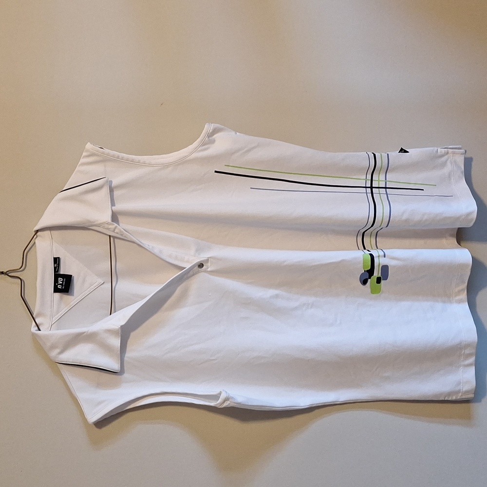 White sleeveless golf shirt